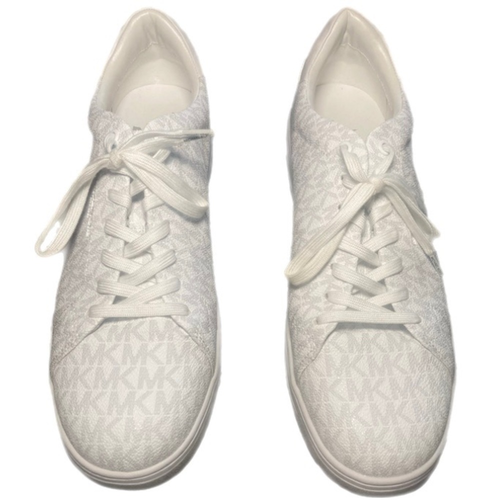 Michael Kors Shoes Men’s Size 12 Nate Allover MK Logo White Low Top Sneakers - Picture 4 of 7